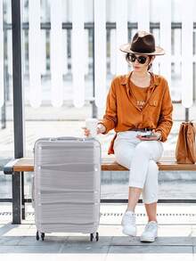 Living And Home 4-Piece (Lightweight PP) Lockable Suitcase Set – 14"/20"/24"/28" Expandable Luggage With Silent Wheels & TSA Lock – Nesting Design For Compact Storage - Light Grey - View 2
