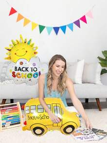 1 件/2 件开学气球套装，包含云朵和巴士主题气球，适用于开学第一天教室装饰、欢迎返校派对、生日派对、拍照道具、室内和室外装饰