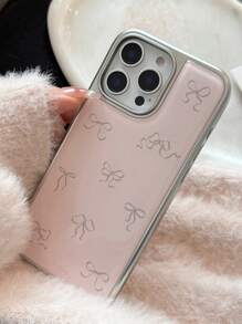 1 pieza Carcasa de lujo de resina con borde de plata platead o y lazo coreano GUCADI, compatible con series compatible con iPhone 16/15/14/13