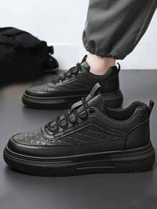 Primavera y verano de los hombres casuales con cordones gruesos zapatos de negocios formal, la moda de color sólido ligero transpirable zapatos cómodos tenis de los hombres, al aire libre antideslizante resistente al desgaste de senderismo y zapatos para correr, adecuado para el baloncesto, el fútbol, los desplazamientos urbanos. - Negro - Ver 2