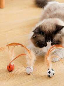 1pc Cat Toy, Feather Rubber Bouncy Ball, Pet Chasing Toy, Pet Self-Entertainment Toy, Suitable For Cats And Dogs, Household Pet Toy Ball, Interactive Toy For People And Pets, Made Of Rubber Material With High Elasticity, Durable And Damage-Resistant