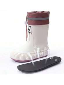 Women's Waterproof Drawstring Rain Boots, Fashion Mid-Calf Rain Shoes, Lightweight Non-Slip Thick Sole Rubber Boots, Suitable For All Seasons, Essential For Rainy Season, Exclusive For Women - Multicolor - View 9
