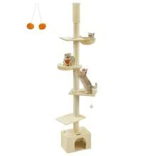 Kratzbaum deckenhoch, 231-291 cm höhenverstellbarer Katzenbaum, XXL, hoher mehrstufiger Katzenkratzbaum, 11 cm Dicke Stämme, Höhle, Liegemulde, Plattform,beige - Beige - Übersicht 2