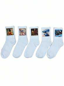 5pairs Italian Brainrot Theme Novelty Socks, Tungtung Tung Sahur Thin Comfortable And Breathable Mid Socks Funny Socks