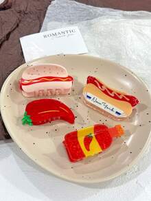 1pc Hot Dog, Burger & Chili Sauce Shaped Hair Clip, Unique Design Suitable For Bun Hairstyle Decoration, Holiday Gift Hair Claws Claw Clips Hair Clips Hair Jaw Clip Hair Clamps Hair Clutch Hair Catcher Clip Fall Winter Hair Accessories For Women For Vacation Outfits Woman - Multicolor - View 2