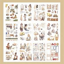 Vintage Floral Sticker Book - Quirky Paris Scenes, Eiffel Tower & Tea Party Designs, Self-Adhesive PET & Paper For Scrapbooks, Diaries, Journals, Scrapbook Accessories | Imaginative Designs | Self-Adhesive Stickers,School Supplies,Back To School