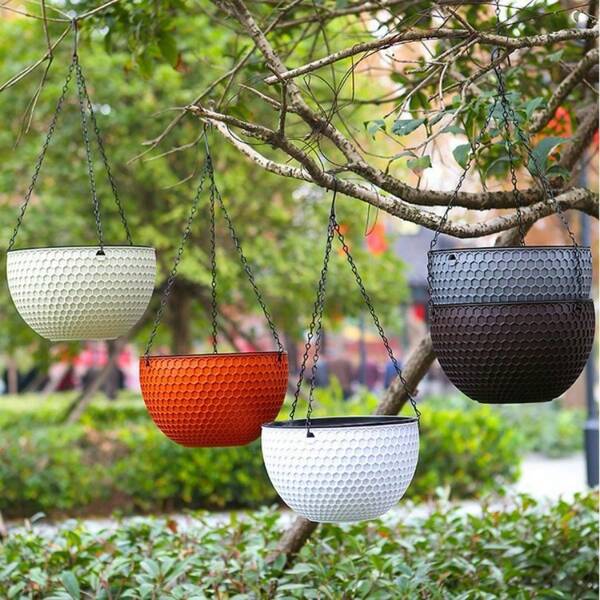 1PC Round Plastic Hanging Basket, Imitation Rattan Weav Plant Flower Pot, Garden Hanging Planter For Indoor Outddor Home Balcony Decor