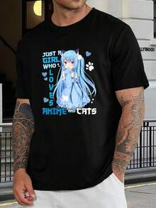 Camiseta de Gato Anime - Camiseta Kawaii Manga - Regalo Otaku - Top de Cosplay para Hombres y Mujeres - Ropa para Amantes de Gatos Anime - Camiseta Casual Corta Fresca para el Marido - Negro - Ver 1