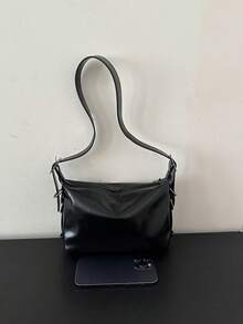 2025 最新款女士单肩包，小巧手提包，设计独特，休闲又时尚，PU 皮革，可调节肩带，宽敞空间，春夏 - 黑色 - 查看 10