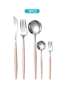 Elegant Stainless Steel Tableware Set, 5/20/30pcs - Western Cutlery Set Includes Dining Knives, Table Forks, Dining Spoons, Teaspoons, Dessert Forks, Forks For Salad/Appetizers/Dessert, And Mini Spoons For Coffee/Tea/Dessert/Cake/Stirring/Fruit/Ice Cream, Perfect For Restaurant, Hotel, Wedding, Festival Gifts, Kitchen, Christmas Gift - Dishwasher Friendly, Kitchen Supplies,School Supplies