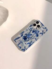 蓝色手机壳 1 件蓝色鸢尾花插图印花防水防震防滑软手机壳，适用于苹果手机 - 彩色 - 查看 2