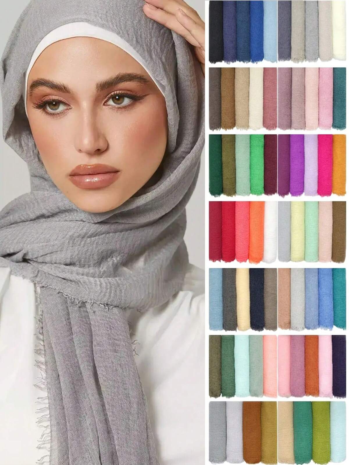 1 pièce Foulard plissé unicolore de base classique pour femmes, accessoire hijab, abaya, essentiel de voyage, vacances