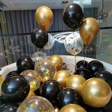 40pcs 12inch Gold Black Mixed Confetti Latex Balloons Birthday Adult Woman Man Party Decorations, Graduation Decor, New Year Decor