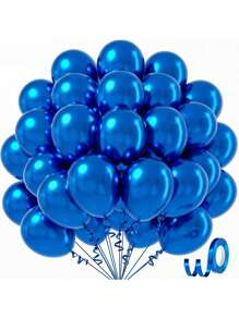 50pcs Metal Blue Balloons 12/10/5 Inches, Chrome Blue Latex Balloons Used For Graduation Baptism Shower Party Birthday Party Decoration Balloons