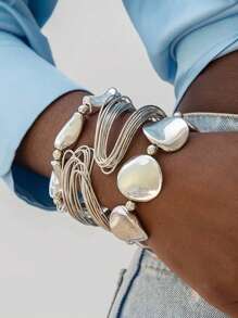3pcs/Set Y2K Exaggerated Open Metal Bracelets, CCB Material Bracelet Set, Suitable For Daily Wear, Parties, And Gifts For Friends