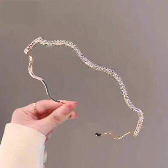 1件银色水钻波浪简约合金发箍，女士发饰，发圈发箍