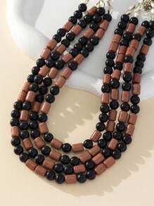 1pc New Design Vintage Baroque Style Multi-Layer Resin Beaded Women Fashion Necklace