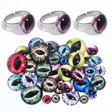10pcs/Pack Oval Eye Pattern Round Glass Cabochons, Random Mixed Colors, Fashion Colorful Iris DIY Glass Cabochons, Suitable For Necklace, Ring, Bracelet Jewelry Making Decoration - Oval Eyeball - View 4