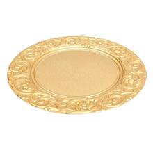 100 * Charger Plate Golden Round Plate With Floral Pattern Fine Reusable Dinner Plates Party Plate Set - 純金 - 查看 8