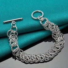 925纯银多圈链条手链 女士婚礼派对时尚饰品 - 銀色 - 查看 4
