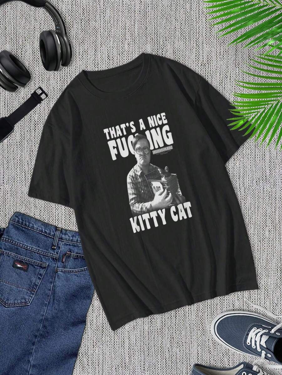 Divertida camiseta de Bubbles Kitty Cat de Trailer Park Boys - Camiseta de manga corta con diseño genial para hombres y mujeres - La mejor idea de regalo de cultura pop - Negro - Ver 1