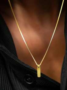 2pcs Simple Stainless Steel 18K Gold Plated Double-Layer Rectangular Pendant Necklace, Festive Gift For Back To School Season