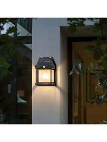 1pc New Solar Wall Lamp, Solar Induction Lamp, Tungsten Filament Lamp, Street And Area Lighting With Motion Sensor, Automatic Switch From Dusk To Dawn, Transparent Panel, And Energy-Saving Design, Suitable For Outdoor Porch, Entrance, And Front Door Lighting, Household Wall Lamp, Garden Entrance Door, Villa Balcony Light Control Wall Lamp, Waterproof And Lightning Protection, Electric Charging Courtyard Lighting