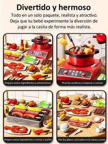 71 Piezas Juguetes De Cocina Portátil Para Niños Utensilios Cocina Comida Color Rojo, Cocina De Juguete Fantastic Toys Rojo Con Luz Sonido y Horno, Bbq Hamburguesas Sartenes Utensilios Comida De Juguete - Rojo - Ver 9