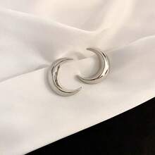 1 对几何月亮耳钉，女士款，金属设计，百搭日常佩戴 - 銀色 - 查看 4