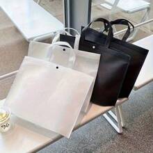 1 Pack Non Woven Tote Bag With Buckle Closure - Thick And Durable Shopping And Packaging Bags For Men And Women, Dark Gray/White