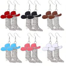 1 Pair Western Cowboy Style Rhinestone Boots Shaped Earrings, Multi-Color
