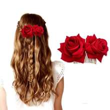 1 Stück Rosen Blumen Haarclip für Frauen, Rosen Blumen Haarzubehör, Hochzeit Haarclip für Flamenco Tänzerin (Rot), Seitenkämme, Schulsachen