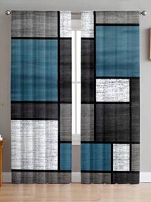 2pcs/Set Seamless Wood Grain Textured Wood Laminate, Geometric Digital Printing Sheer Curtains For Living Room, Bedroom, Outdoor, Semi-Transparent Curtain Home Decor