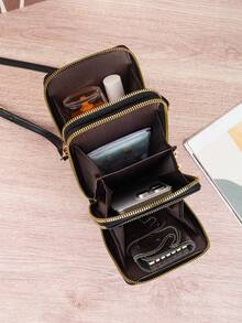 New Embroidered Phone Bag, Women Shoulder Crossbody Pouch, Large Capacity Coin Purse, Fashion Rhombus Card Holder