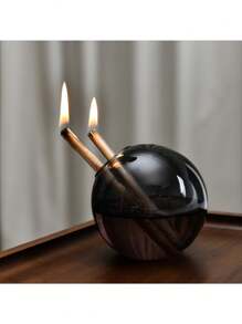 1pc Creative Grey Large Mouth Circular Glass Oil Lamp Candlestick Decoration Home Desktop Smoke Free Crispy Oil Lamp
