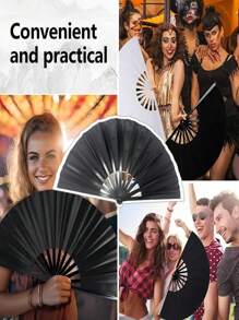 Large Clap Fans For Line Dancing Folding Hand Rave Fan Nylon Cloth Foldable For Line Dancing Festival Craft Dance Decoration For Party Favors(Simple Pattern,Black) Summer Cooling,Beach,Travel