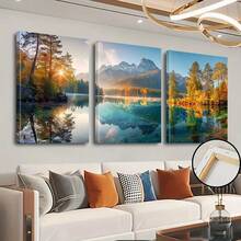 1/3pcs Mountain Lake Wall Art Posters, Modern Style Wall Art, Illustrations Of Tranquil Lakes And Majestic Mountains, Serene And Refreshing Canvas Artwork Wall Painting Gift, Ideal For Living Room, Bedroom, Office, Home And Dorm Decoration, Unframed / Framed ,Wall Art With Frame - Multicolor - View 2