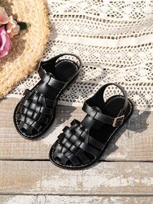 1双时尚儿童休闲凉鞋，波西米亚风格凉鞋，罗马凉鞋，适合节日派对和居家穿着 - 黑色 - 查看 5