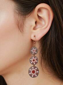 TopHanqi 3 Pairs Bohemian Retro Style Women's Earrings Set, Multi-Layer Painted Geometric Circle Sun Flower Pendant Earrings, Versatile Daily/Party/Commute Accessories, All Season