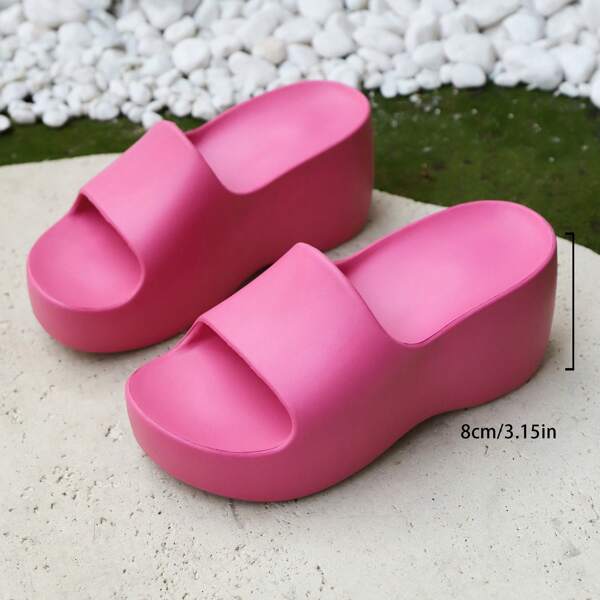 Women's EVA Bright Color Thick Platform Wedge Slippers, Fashion Flat Sandals With Chunky Sole, Peach Pink, Heighten And Leg Lengthening Design