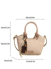 经典款式简约水桶包，通勤百搭女士手提包，带可拆卸肩带 - 米色 - 查看 6