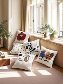 1 件/2 件套卡通苹果图案枕套，棉质法兰绒刺绣装饰抱枕套，适合居家、卧室、客厅、沙发、汽车、花园，四季皆宜，45*45 厘米，无填充