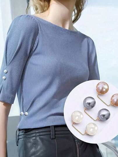 9pcs Pearl Brooch Pin Set - Adjustable, Non-Slip, Pins For Waist Cinching, Collar Adjusting, Scarf Fixing, Fashion Accessory, Comes In Champagne, Grey, White Faux Pearl Buttons - Ideal For Dresses, Blouses And Garment Decor