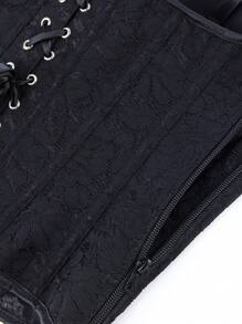 Lace Corset Bodice For Women, Black Lace Mesh Shaping Camisole With Adjustable Spaghetti Straps, Overbust Boned Bustier, Side Zipper
