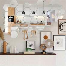 12/24/48pcs Hexagon Acrylic Mirror Wall Stickers, Removable Decorative Mirrors, Self-Adhesive Hexagonal Shaped Art Ornaments For Home Decor Wall Decor Room Decor Personalised Stickers