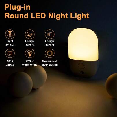 Night Light Plug In Wall,Aotomatic Night Light With Dusk To Dawn Sensor,2700K Warm White Light,ABS Three-Level Adjustable Light Control,LED Night Light For Hallway,Bathroom(Note: This Night Light AOTO Function Will Only Illuminate When Ambient Light Is Sufficiently Dim.)