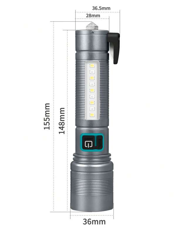 1 Stück multifunktionale, wiederaufladbare Hochleistungs-Laser-Taschenlampe der Marke TGX aus Aluminiumlegierung, ausgestattet mit einem 1500-mAh-Lithium-Akku, perfekt geeignet für Camping, Wandern und den Notfalleinsatz. Sie verfügt über einen selbstverriegelnden Haken für einfaches Tragen und ein Sicherheitshammer-Design (unverzichtbar für die Selbstrettung beim Einschlagen von Fenstern), das Funktionalität und Sicherheit nahtlos vereint.