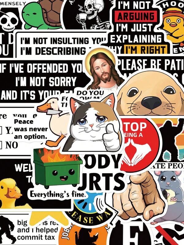 50pcs Prank Concept Stickers Set For Decorating Diary, Planner, Storage Box, Water Bottle, Phone Case, Fridge, Helmet, Skateboard, Guitar, Grafitti