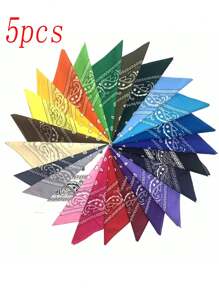 5 piezas Pañuelos cuadrados de poliéster con patrón paisley elegante y bohemio, unisex, versátiles para primavera/verano