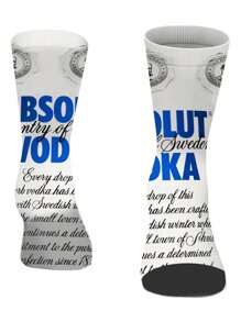 1 par de calcetines altos impresos a 360° con diseño de botella de Jack Danny, calcetines con estampado de botella de vino unisex, calcetines para parejas, calcetines casuales cómodos y transpirables para la calle, serie alcohólica de regalos para vacaciones, calcetines de media pantorrilla para ejercicio ligero